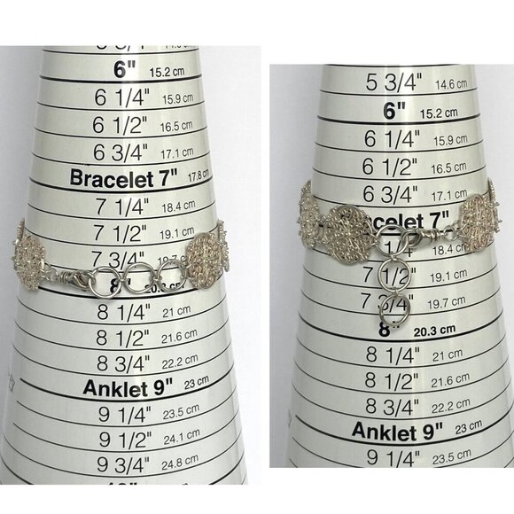 Sterling Silver 925 Round Scrollwork Filigree Link Bracelet & Dangle Earring Set - Picture 9 of 16